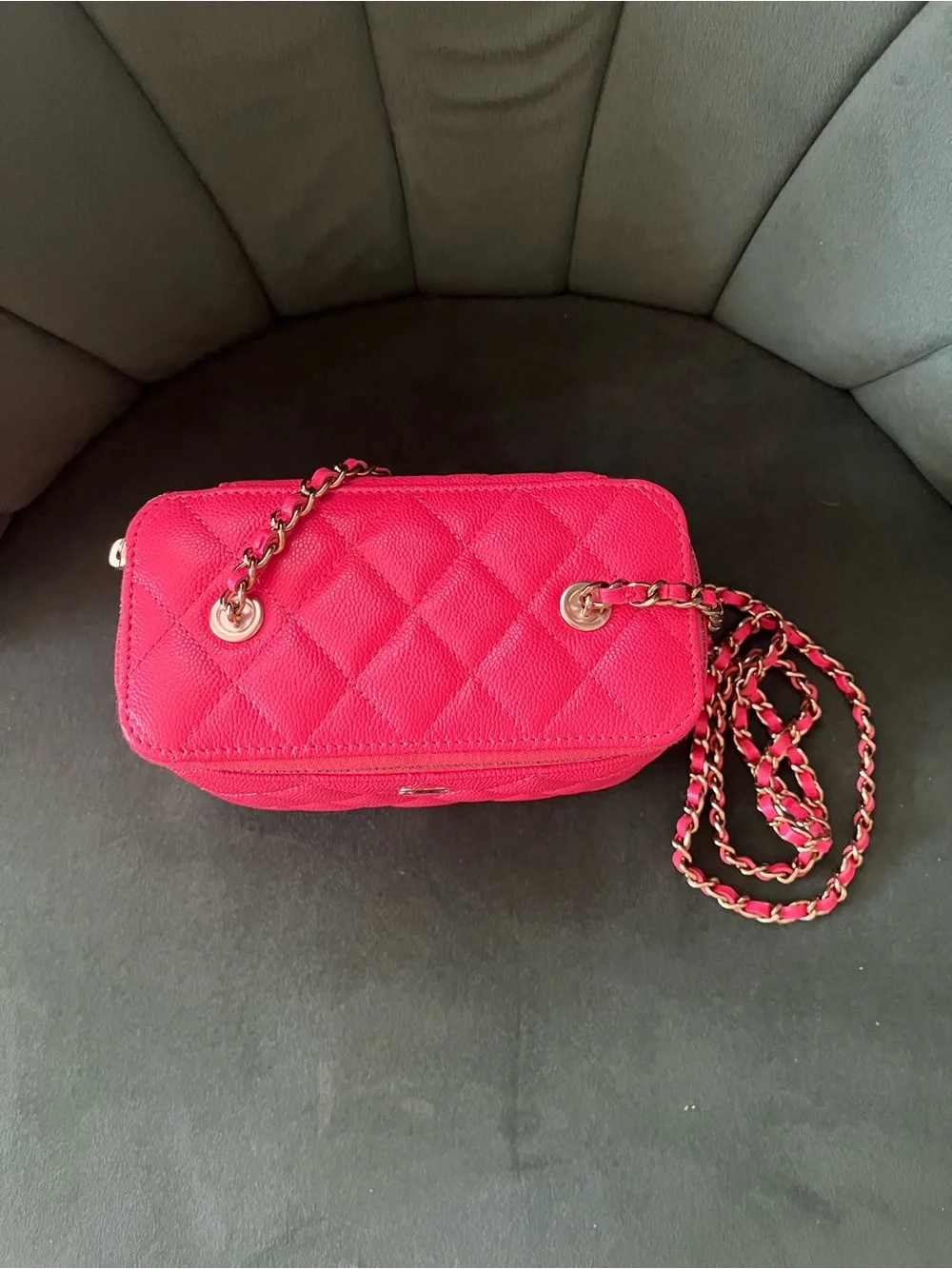CHANEL Coral Pink Quilted Vanity Crossbody with Gold-Tone Chain